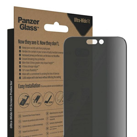 PanzerGlass iPhone 14 Pro Max Ultra-Wide Fit Privacy Antibacterial Easy Aligner Full Screen Αντιχαρακτικό Γυαλί Οθόνης - Black