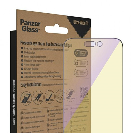 PanzerGlass iPhone 14 Pro Ultra-Wide Fit Anti-Blue Light Antibacterial Easy Aligner Full Screen Αντιχαρακτικό Γυαλί Οθόνης - Black