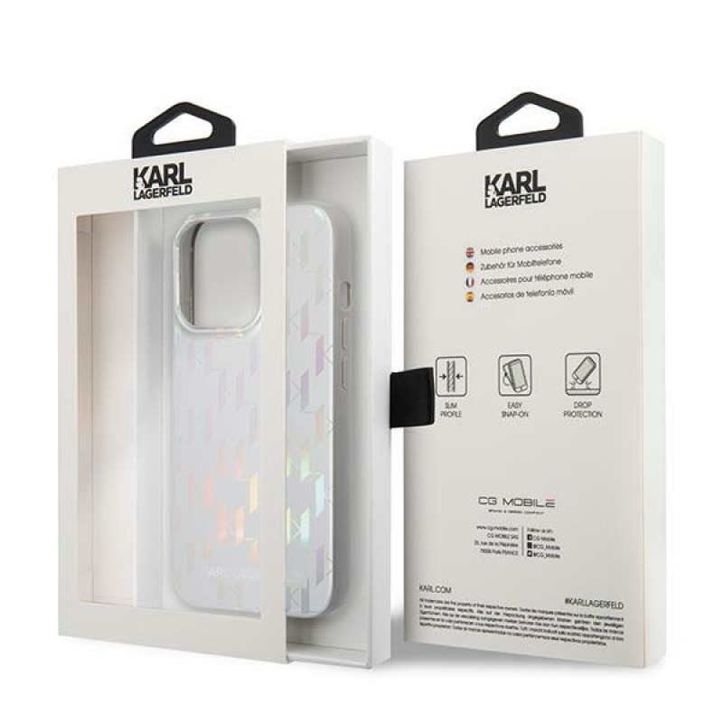 Karl Lagerfeld iPhone 14 Pro Max - Iridescent Monogram Σκληρή Θήκη με Πλαίσιο Σιλικόνης - Silver - KLHCP14XLGMMSV3 Karl Lagerfeld iPhone 14 Pro Max - Iridescent Monogram Σκληρή Θήκη με Πλαίσιο Σιλικόνης - Silver - KLHCP14XLGMMSV3