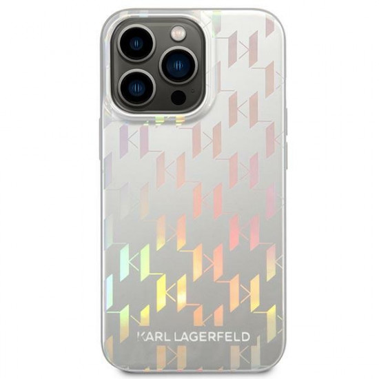 Karl Lagerfeld iPhone 14 Pro Max - Iridescent Monogram Σκληρή Θήκη με Πλαίσιο Σιλικόνης - Silver - KLHCP14XLGMMSV3