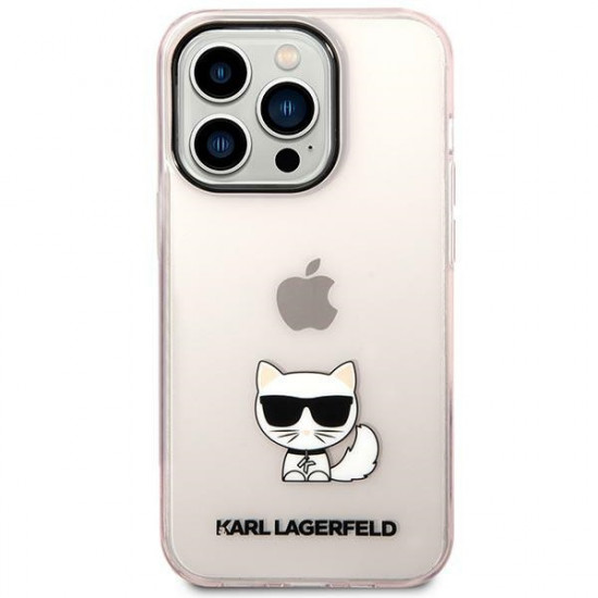 Karl Lagerfeld iPhone 14 Pro Max - Choupette Body Σκληρή Θήκη με Πλαίσιο Σιλικόνης - Pink / Διάφανη - KLHCP14XCTTRI