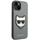 Karl Lagerfeld iPhone 14 - Saffiano Choupette Head Patch Σκληρή Θήκη με Επένδυση Συνθετικού Δέρματος και Πλαίσιο Σιλικόνης - Grey - KLHCP14SSAPCHG