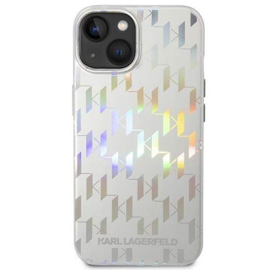 Karl Lagerfeld iPhone 14 Plus - Iridescent Monogram Σκληρή Θήκη με Πλαίσιο Σιλικόνης - Silver - KLHCP14MLGMMSV3