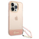 Guess iPhone 14 Pro Pearl Strap Σκληρή Θήκη με Πλαίσιο Σιλικόνης και Λουράκι - Pink / Pearl / Semi Clear - GUHCP14LHGCOHP