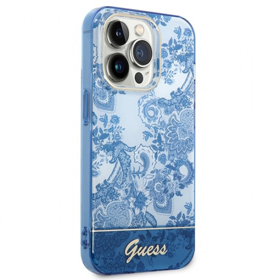 Guess iPhone 14 Pro Porcelain Collection Σκληρή Θήκη με Πλαίσιο Σιλικόνης - Blue - GUHCP14LHGPLHB