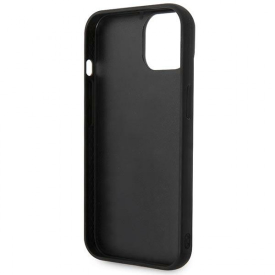 Karl Lagerfeld iPhone 14 Plus - Puffy Ikonik Pin Σκληρή Θήκη με Επένδυση Συνθετικού Δέρματος και Πλαίσιο Σιλικόνης - Black - KLHCP14MPSQPK