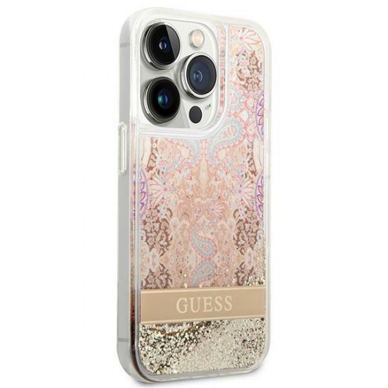 Guess iPhone 14 Pro Paisley Liquid Glitter Σκληρή Θήκη - Gold - GUHCP14LLFLSD