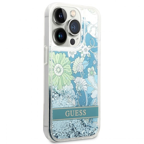Guess iPhone 14 Pro Flower Liquid Glitter Σκληρή Θήκη - Green - GUHCP14LLFLSN