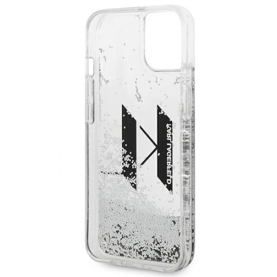 Karl Lagerfeld iPhone 14 Plus - Liquid Glitter Big KL Σκληρή Θήκη με Πλαίσιο Σιλικόνης - Διάφανη / Silver - KLHCP14MLBKLCS