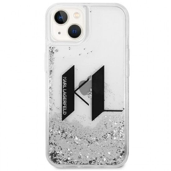 Karl Lagerfeld iPhone 14 Plus - Liquid Glitter Big KL Σκληρή Θήκη με Πλαίσιο Σιλικόνης - Διάφανη / Silver - KLHCP14MLBKLCS