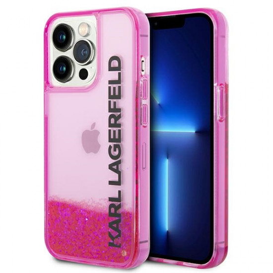 Karl Lagerfeld iPhone 14 Pro - Liquid Glitter Elong Σκληρή Θήκη με Πλαίσιο Σιλικόνης - Ημιδιάφανη / Pink - KLHCP14LLCKVF