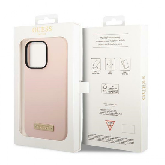 Guess iPhone 14 Pro Max Silicone Logo Plate MagSafe Θήκη Σιλικόνης με MagSafe - Pink - GUHMP14XSBPLP