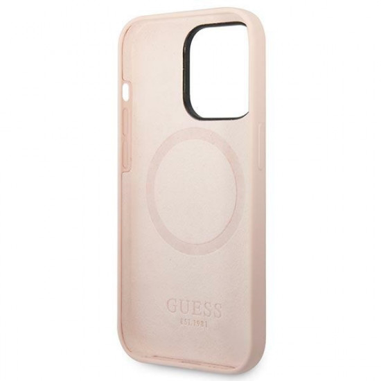 Guess iPhone 14 Pro Max Silicone Logo Plate MagSafe Θήκη Σιλικόνης με MagSafe - Pink - GUHMP14XSBPLP