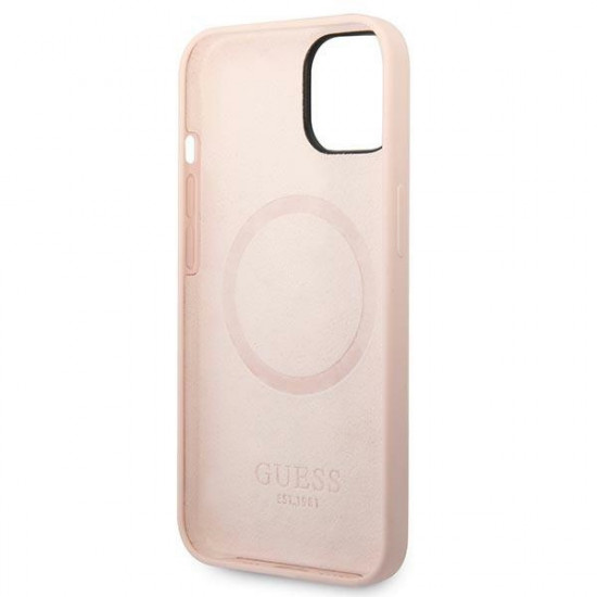 Guess iPhone 14 Silicone Logo Plate MagSafe Θήκη Σιλικόνης με MagSafe - Pink - GUHMP14SSBPLP