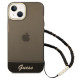 Guess iPhone 14 Plus Pearl Strap Σκληρή Θήκη με Πλαίσιο Σιλικόνης και Λουράκι - Black / Pearl / Semi Clear - GUHCP14MHGCOHK