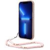Guess iPhone 14 Plus Pearl Strap Σκληρή Θήκη με Πλαίσιο Σιλικόνης και Λουράκι - Pink / Pearl / Semi Clear - GUHCP14MHGCOHP