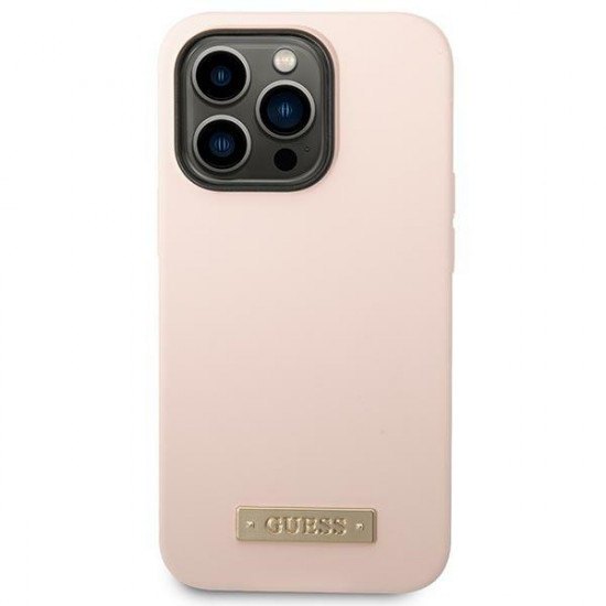 Guess iPhone 14 Pro Silicone Logo Plate MagSafe Θήκη Σιλικόνης με MagSafe - Pink - GUHMP14LSBPLP