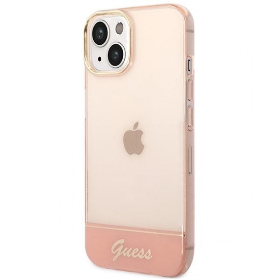 Guess iPhone 14 Plus Translucent Σκληρή Θήκη με Πλαίσιο Σιλικόνης - Pink / Semi Clear - GUHCP14MHGCOP
