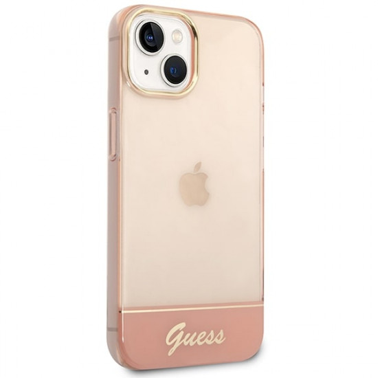 Guess iPhone 14 Plus Translucent Σκληρή Θήκη με Πλαίσιο Σιλικόνης - Pink / Semi Clear - GUHCP14MHGCOP