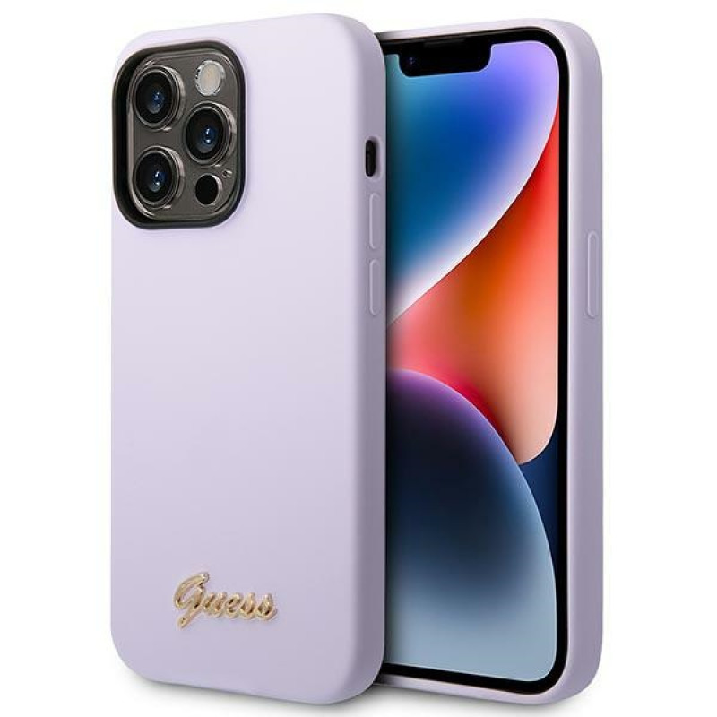 Guess iPhone 14 Pro Max Silicone Vintage Gold Logo Θήκη Σιλικόνης - Purple - GUHCP14XSLSMU