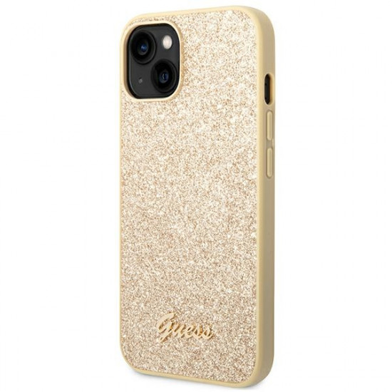 Guess iPhone 14 Plus Glitter Script Σκληρή Θήκη με Πλαίσιο Σιλικόνης - Gold - GUHCP14MHGGSHD