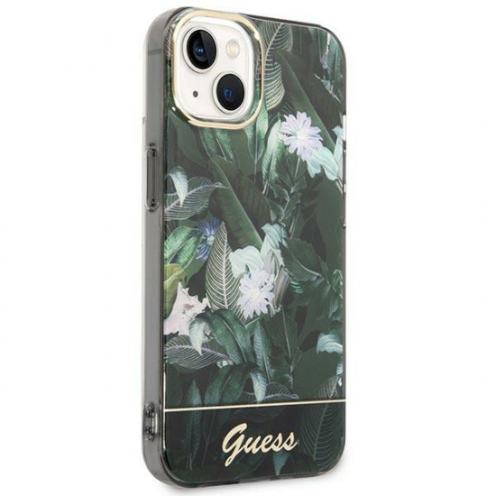 Guess iPhone 14 Plus Jungle Collection Σκληρή Θήκη με Πλαίσιο Σιλικόνης - Green - GUHCP14MHGJGHA