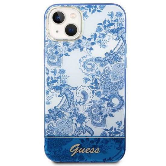Guess iPhone 14 Plus Porcelain Collection Σκληρή Θήκη με Πλαίσιο Σιλικόνης - Blue - GUHCP14MHGPLHB