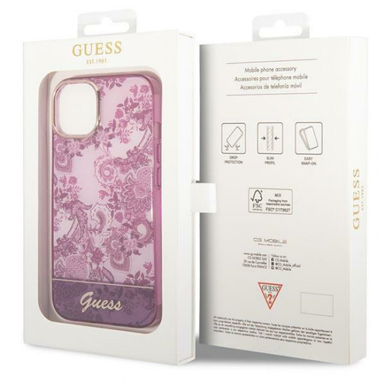 Guess iPhone 14 Plus Porcelain Collection Σκληρή Θήκη με Πλαίσιο Σιλικόνης - Fuschia - GUHCP14MHGPLHF