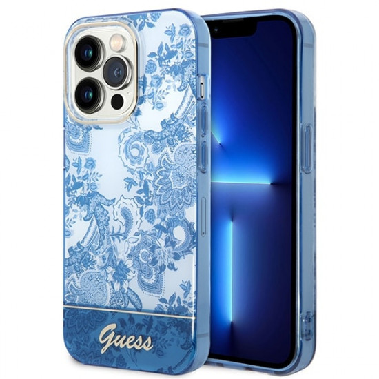Guess iPhone 14 Pro Max Porcelain Collection Σκληρή Θήκη με Πλαίσιο Σιλικόνης - Blue - GUHCP14XHGPLHB