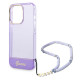 Guess iPhone 14 Pro Max Translucent Pearl Strap Σκληρή Θήκη με Πλαίσιο Σιλικόνης και Λουράκι - Purple / Ημιδιάφανη - GUHCP14XHGCOHU
