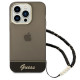 Guess iPhone 14 Pro Max Pearl Strap Σκληρή Θήκη με Πλαίσιο Σιλικόνης και Λουράκι - Black / Pearl / Semi Clear - GUHCP14XHGCOHK