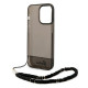 Guess iPhone 14 Pro Max Pearl Strap Σκληρή Θήκη με Πλαίσιο Σιλικόνης και Λουράκι - Black / Pearl / Semi Clear - GUHCP14XHGCOHK