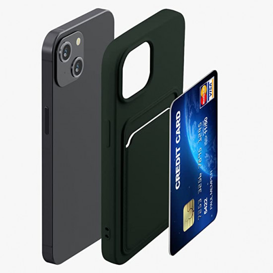 KW iPhone 14 Θήκη Σιλικόνης TPU με Υποδοχή για Κάρτα - Dark Green - 59112.80