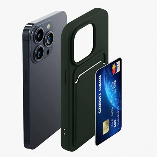 KW iPhone 14 Pro Θήκη Σιλικόνης TPU με Υποδοχή για Κάρτα - Dark Green - 59114.80