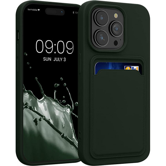KW iPhone 14 Pro Θήκη Σιλικόνης TPU με Υποδοχή για Κάρτα - Dark Green - 59114.80