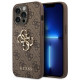 Guess iPhone 14 Pro - 4G Big Metal Logo Θήκη με Επένδυση Συνθετικού Δέρματος - Brown - GUHCP14L4GMGBR