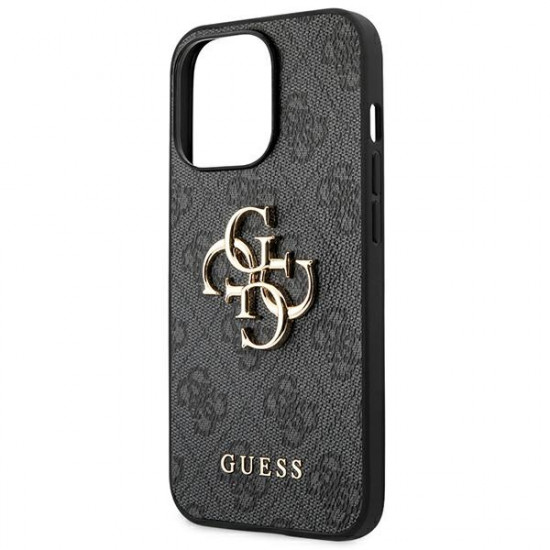 Guess iPhone 14 Pro - 4G Big Metal Logo Θήκη με Επένδυση Συνθετικού Δέρματος - Grey - GUHCP14L4GMGGR