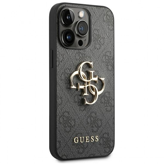 Guess iPhone 14 Pro - 4G Big Metal Logo Θήκη με Επένδυση Συνθετικού Δέρματος - Grey - GUHCP14L4GMGGR