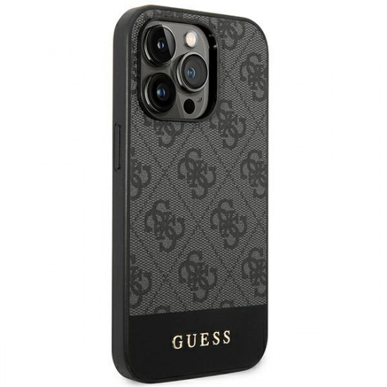 Guess iPhone 14 Pro - 4G Stripe Collection Θήκη με Επένδυση Συνθετικού Δέρματος - Grey - GUHCP14LG4GLGR