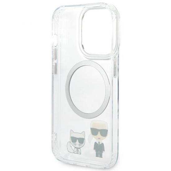 Karl Lagerfeld iPhone 14 Pro Max - Karl and Choupette Aluminium Magsafe Σκληρή Θήκη με Πλαίσιο Σιλικόνης και MagSafe - Διάφανη - KLHMP14XHKCT