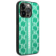 Karl Lagerfeld iPhone 14 Pro Max - Monogram Stripe Σκληρή Θήκη με Επένδυση Συνθετικού Δέρματος και Πλαίσιο Σιλικόνης - Green - KLHCP14XPGKLSKN