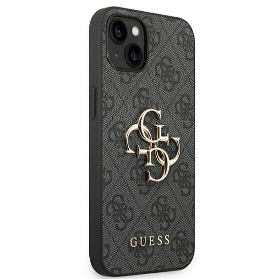 Guess iPhone 14 Plus - 4G Big Metal Logo Θήκη με Επένδυση Συνθετικού Δέρματος - Grey - GUHCP14M4GMGGR