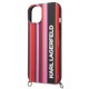 Karl Lagerfeld iPhone 14 Color Stripes Strap Σκληρή Θήκη με Πλαίσιο Σιλικόνης και Λουράκι - Pink - KLHCP14SSTSTP