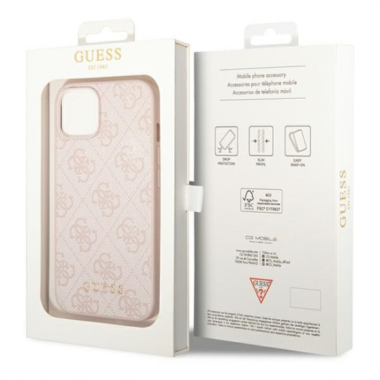 Guess iPhone 14 Plus 4G Saffiano Θήκη με Επένδυση Συνθετικού Δέρματος - Pink - GUHCP14MG4GFPI