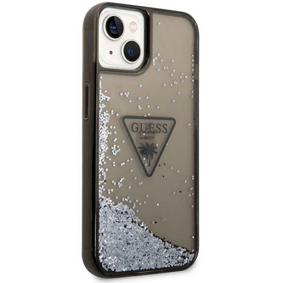 Guess iPhone 14 Plus Palm Liquid Glitter Σκληρή Θήκη με Πλαίσιο Σιλικόνης - Black - GUHCP14MLFCTPK