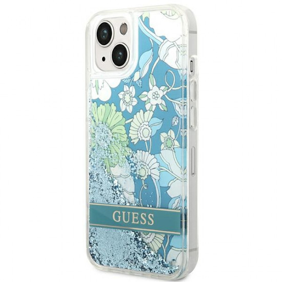 Guess iPhone 14 Plus Flower Liquid Glitter Σκληρή Θήκη - Green - GUHCP14MLFLSN