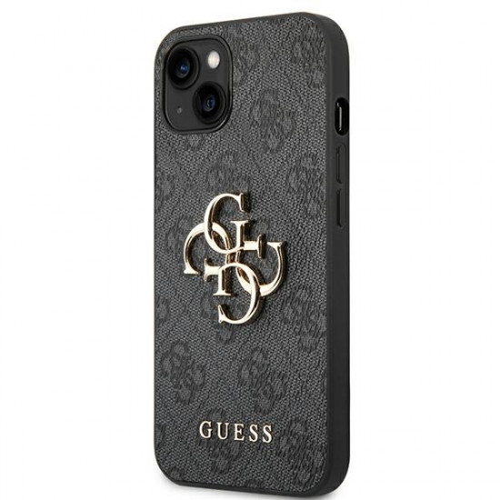 Guess iPhone 14 - 4G Big Metal Logo Θήκη με Επένδυση Συνθετικού Δέρματος - Grey - GUHCP14S4GMGGR