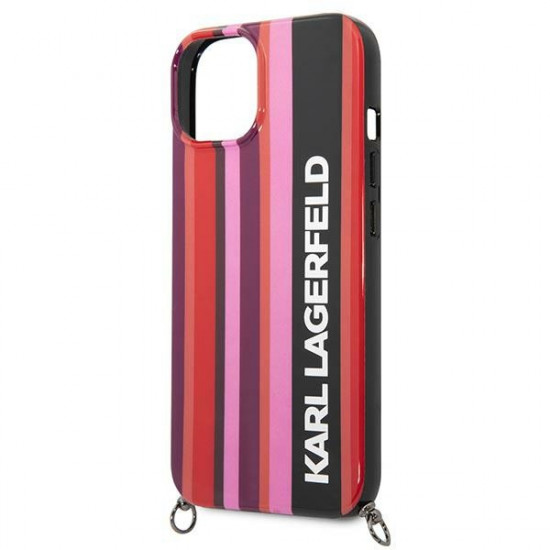 Karl Lagerfeld iPhone 14 Plus Color Stripes Strap Σκληρή Θήκη με Πλαίσιο Σιλικόνης και Λουράκι - Pink - KLHCP14MSTSTP