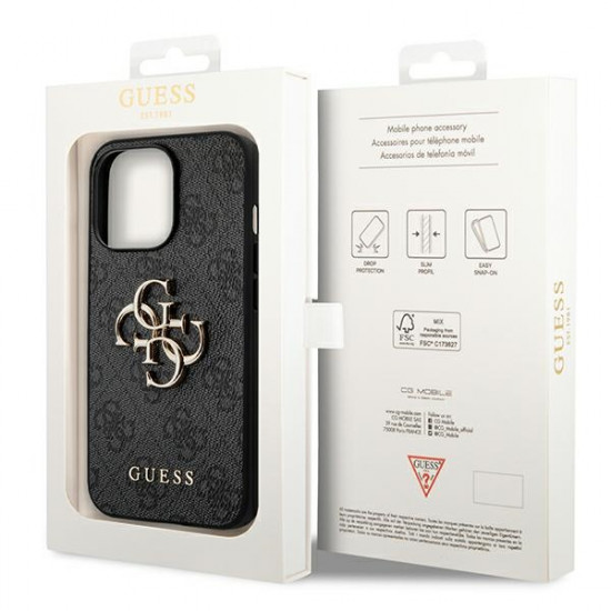 Guess iPhone 14 Pro Max - 4G Big Metal Logo Θήκη με Επένδυση Συνθετικού Δέρματος - Grey - GUHCP14X4GMGGR