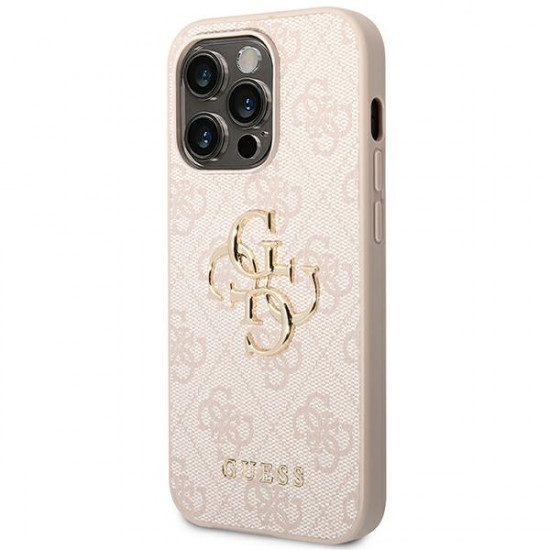 Guess iPhone 14 Pro Max - 4G Big Metal Logo Θήκη με Επένδυση Συνθετικού Δέρματος - Pink - GUHCP14X4GMGPI